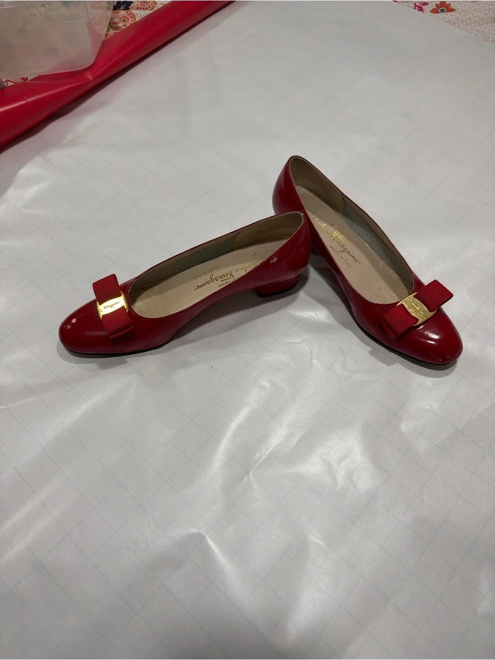 Salvatore Ferragamo Red Patent Vara Bow Low Heel Flats